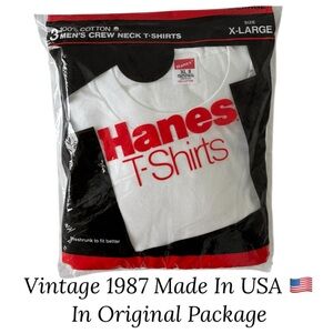 Vintage 80s T-shirt Hanes Cotton Made USA 1987 New Package 3 Pack White X Large